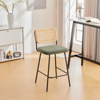 Muse - Lot de 2 Chaises de Bar en Cannage et Velours Côtelé Vert, Piètement Noir - Vert Kaki