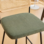 Muse - Lot de 2 Chaises de Bar en Cannage et Velours Côtelé Vert, Piètement Noir - Vert Kaki