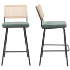 Muse - Lot de 2 Chaises de Bar en Cannage et Velours Côtelé Vert, Piètement Noir - Vert Kaki