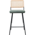 Muse - Lot de 2 Chaises de Bar en Cannage et Velours Côtelé Vert, Piètement Noir - Vert Kaki