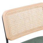 Muse - Lot de 2 Chaises de Bar en Cannage et Velours Côtelé Vert, Piètement Noir - Vert Kaki