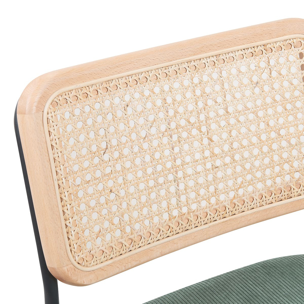Muse - Lot de 2 Chaises de Bar en Cannage et Velours Côtelé Vert, Piètement Noir - Vert Kaki