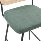Muse - Lot de 2 Chaises de Bar en Cannage et Velours Côtelé Vert, Piètement Noir - Vert Kaki