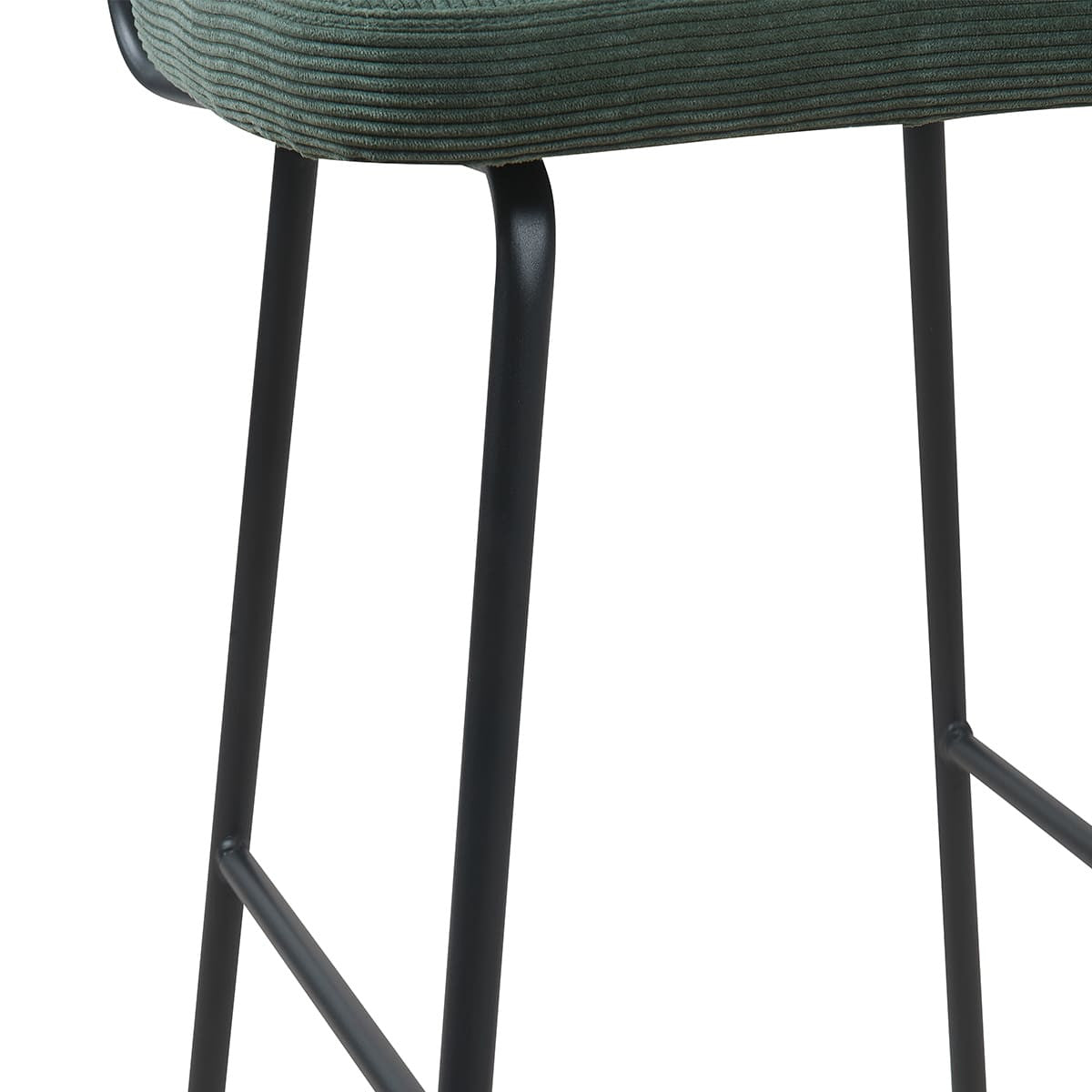 Muse - Lot de 2 Chaises de Bar en Cannage et Velours Côtelé Vert, Piètement Noir - Vert Kaki