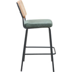 Muse - Lot de 2 Chaises de Bar en Cannage et Velours Côtelé Vert, Piètement Noir - Vert Kaki