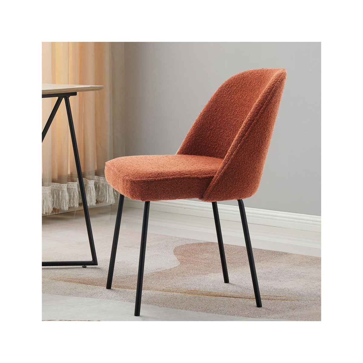Olden - Lot de 2 Chaises de Salle à Manger en Tissu Bouclé, Piètement Noir - Rouille