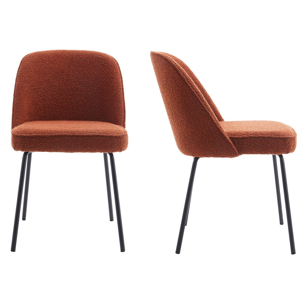Olden - Lot de 2 Chaises de Salle à Manger en Tissu Bouclé, Piètement Noir - Rouille