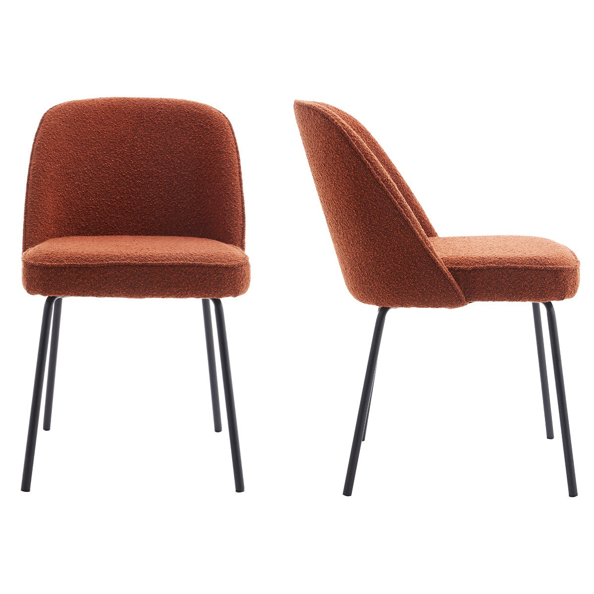 Olden - Lot de 2 Chaises de Salle à Manger en Tissu Bouclé, Piètement Noir - Rouille
