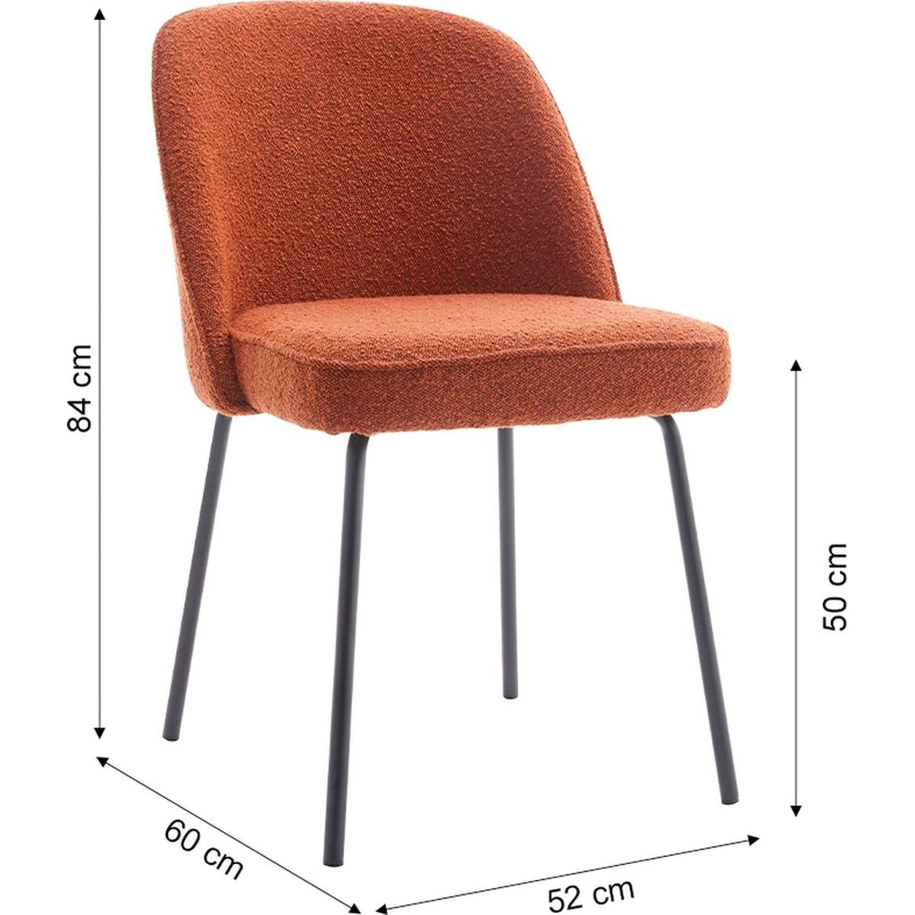 Olden - Lot de 2 Chaises de Salle à Manger en Tissu Bouclé, Piètement Noir - Rouille