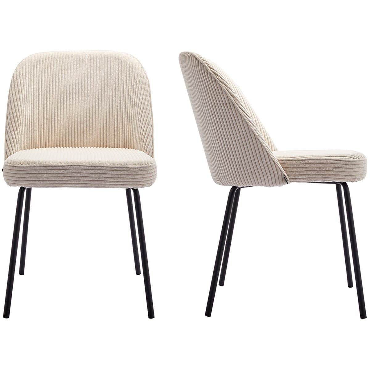 Olden - Lot de 2 Chaises de Salle à Manger en Velours Côtelé, Piètement Noir - Beige