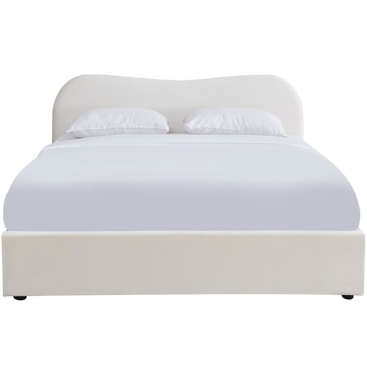 Ninon - Lit Adulte 160x200 cm avec Tête de Lit Matelassée en Velours - Beige