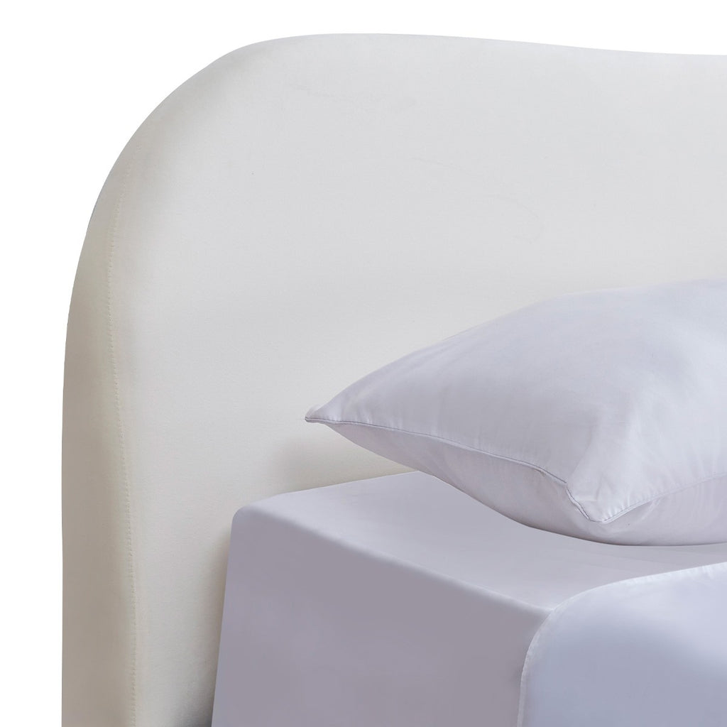 Ninon - Lit Adulte 160x200 cm avec Tête de Lit Matelassée en Velours - Beige