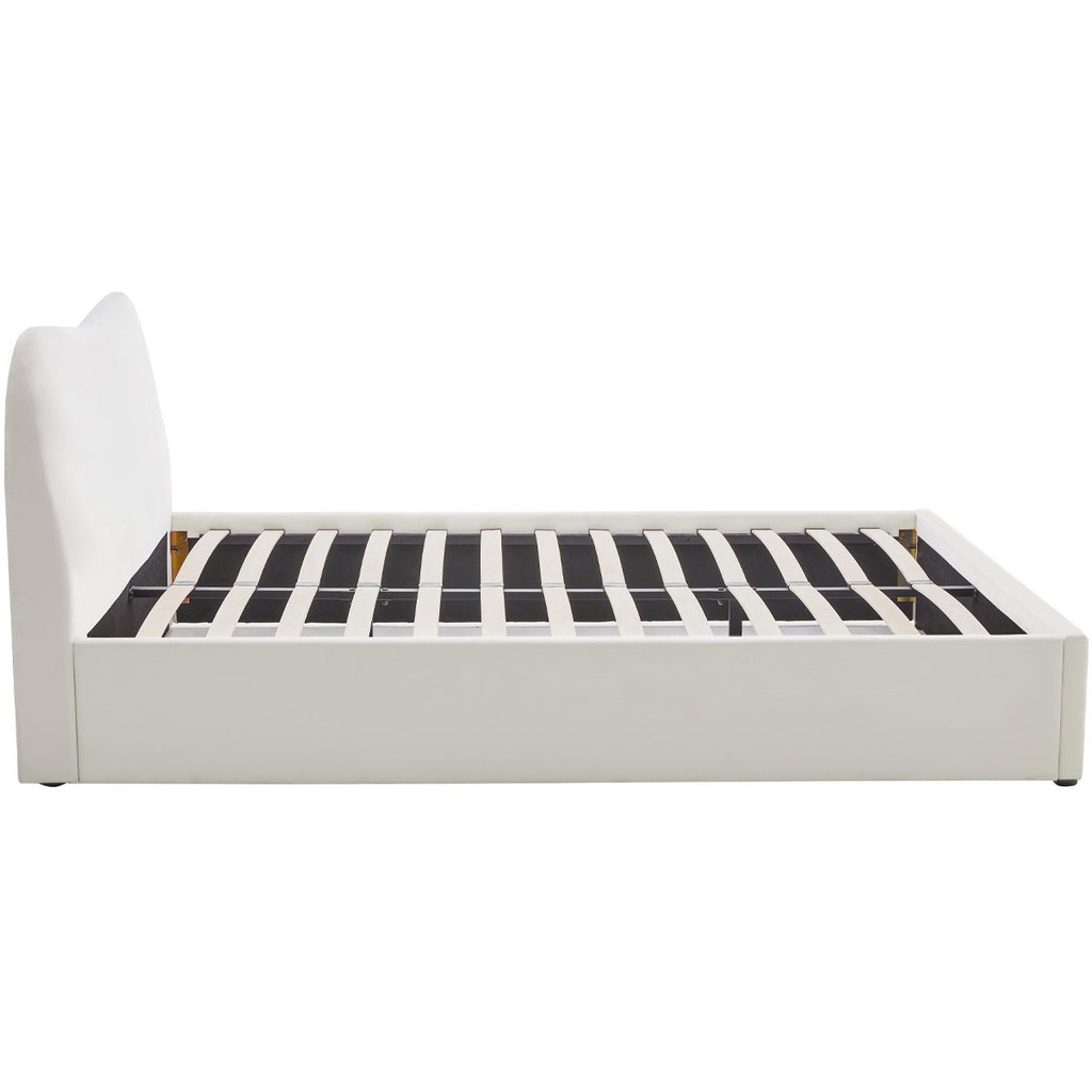 Ninon - Lit Adulte 160x200 cm avec Tête de Lit Matelassée en Velours - Beige