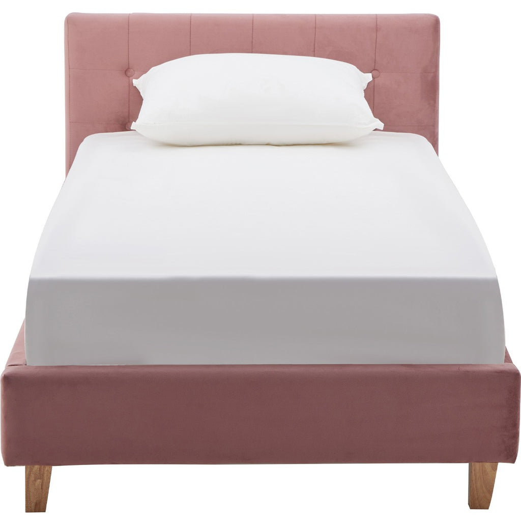 Milo - Lit Adulte 90x190 cm avec Tête de Lit Capitonnée en Velours - Vieux Rose