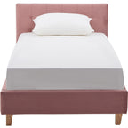 Milo - Lit Adulte 90x190 cm avec Tête de Lit Capitonnée en Velours - Vieux Rose