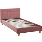 Milo - Lit Adulte 90x190 cm avec Tête de Lit Capitonnée en Velours - Vieux Rose