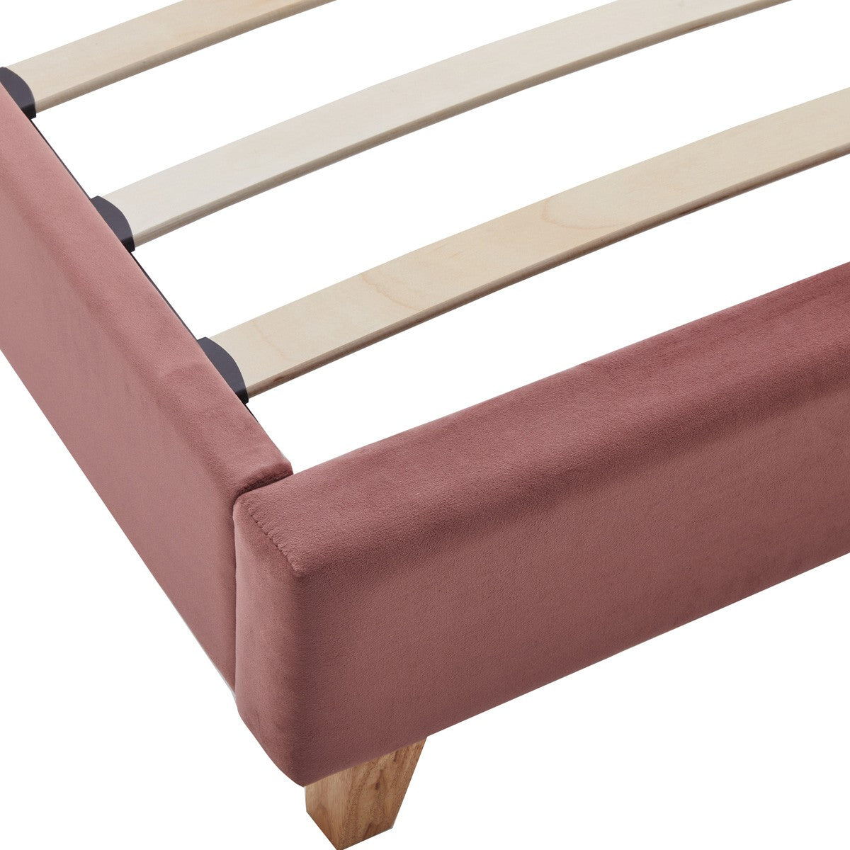 Milo - Lit Adulte 90x190 cm avec Tête de Lit Capitonnée en Velours - Vieux Rose