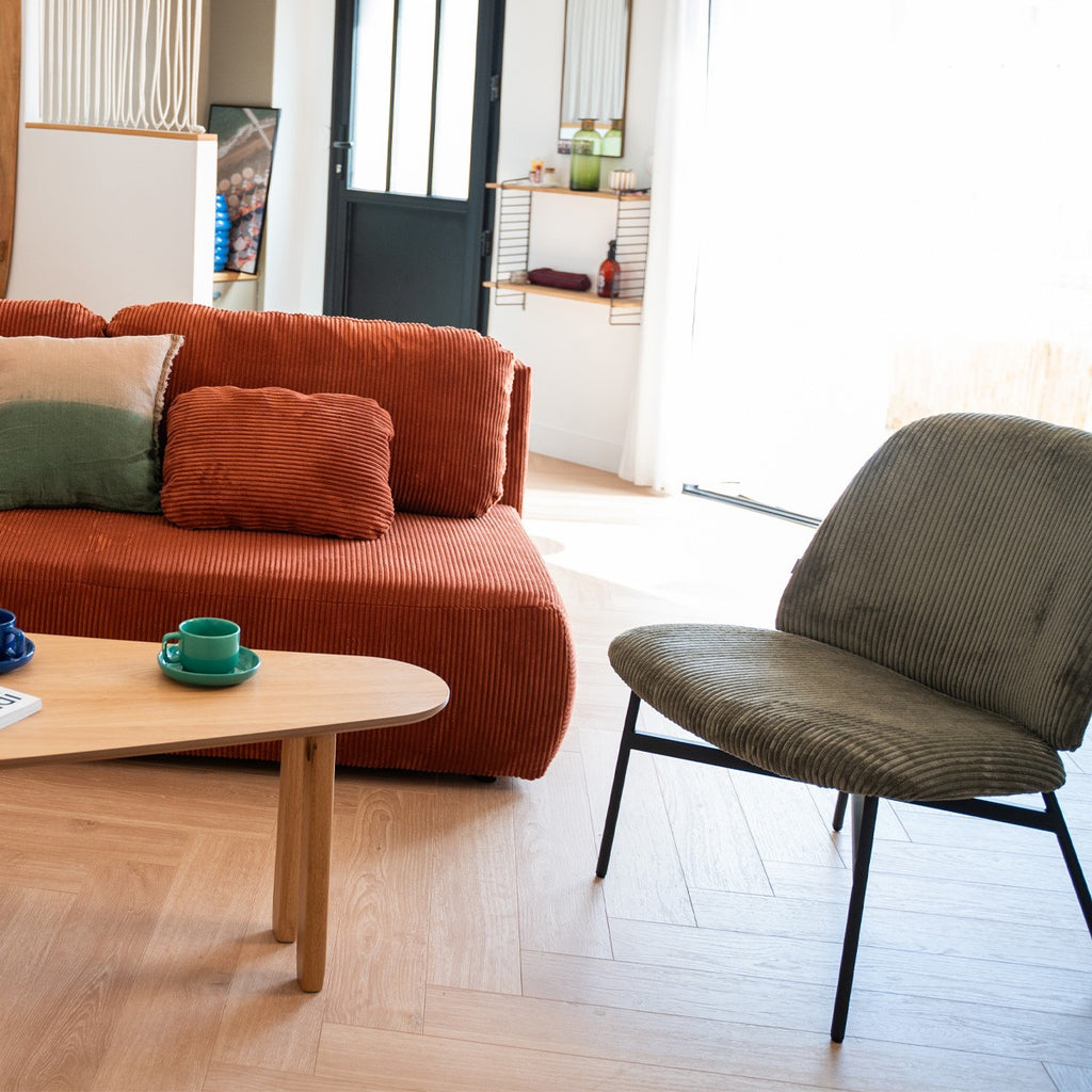 Petra - Fauteuil en Velours Côtelé - Vert Kaki