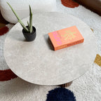 Stone - Table Basse Ronde Effet Marbre et Bois Ø 80 cm - Blanc