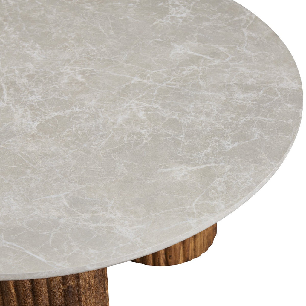 Stone - Table Basse Ronde Effet Marbre et Bois Ø 80 cm - Blanc