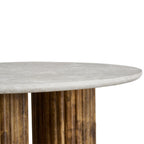 Stone - Table Basse Ronde Effet Marbre et Bois Ø 80 cm - Blanc
