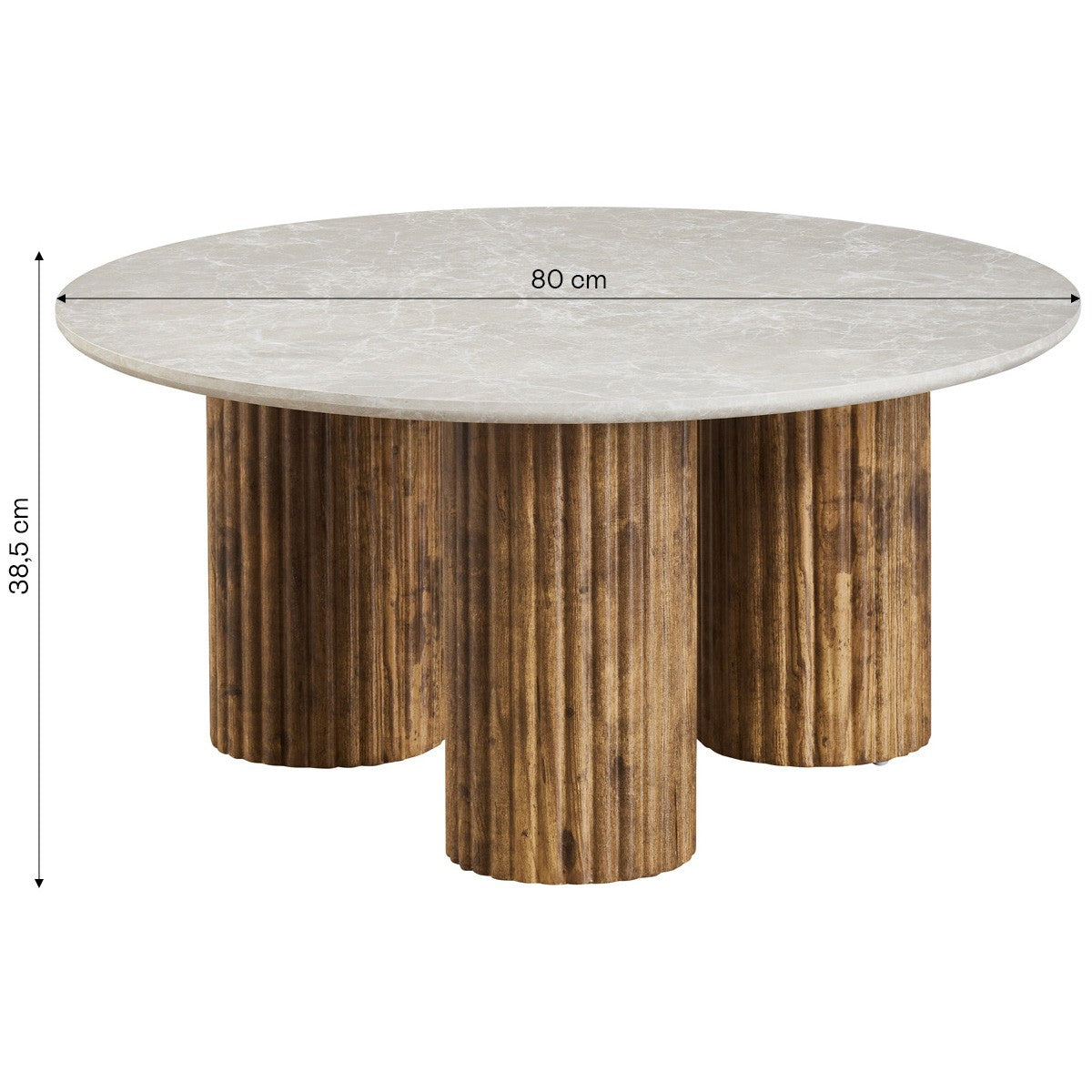 Stone - Table Basse Ronde Effet Marbre et Bois Ø 80 cm - Blanc
