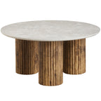Stone - Table Basse Ronde Effet Marbre et Bois Ø 80 cm - Blanc