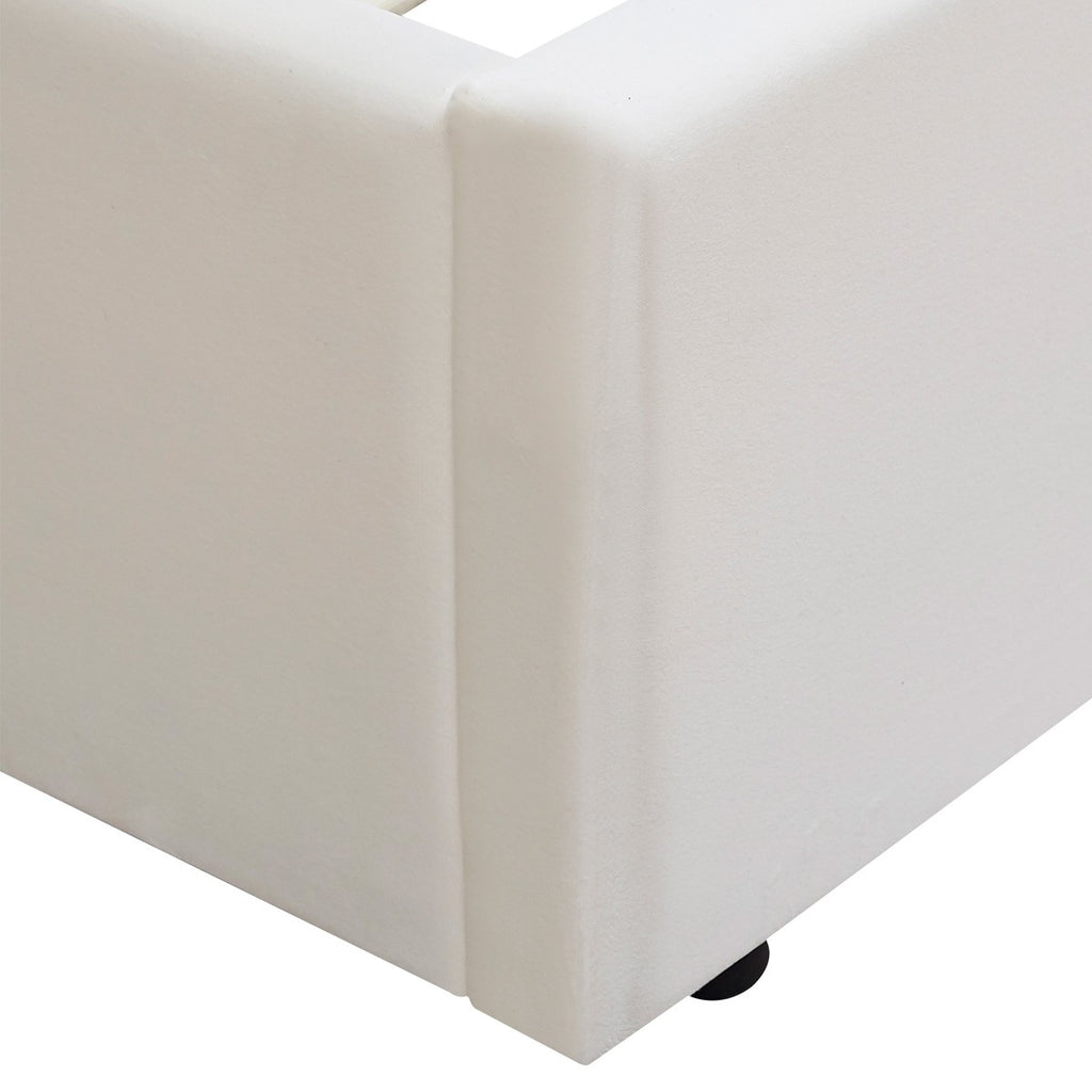 Suzon - Lit Coffre Adulte avec Tête de Lit Matelassée en Velours - Beige
