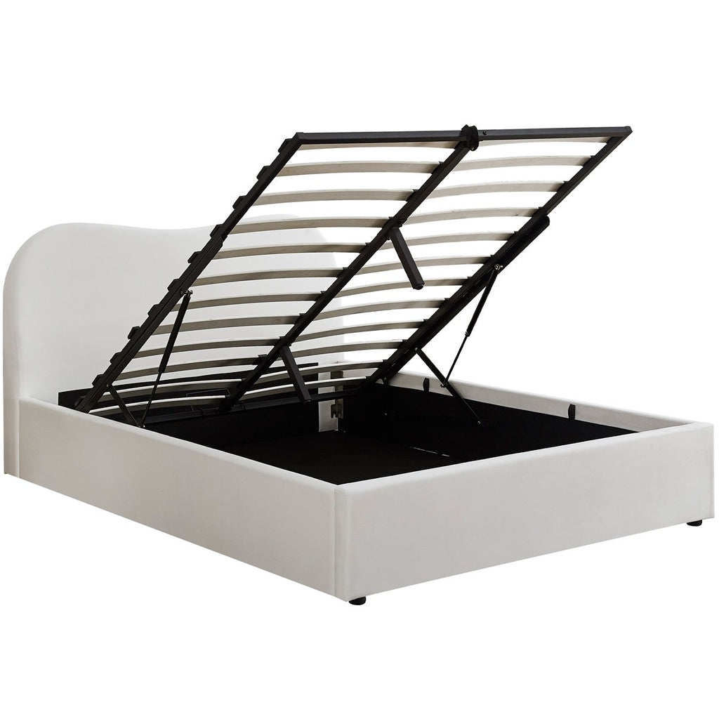 Suzon - Lit Coffre Adulte avec Tête de Lit Matelassée en Velours - Beige