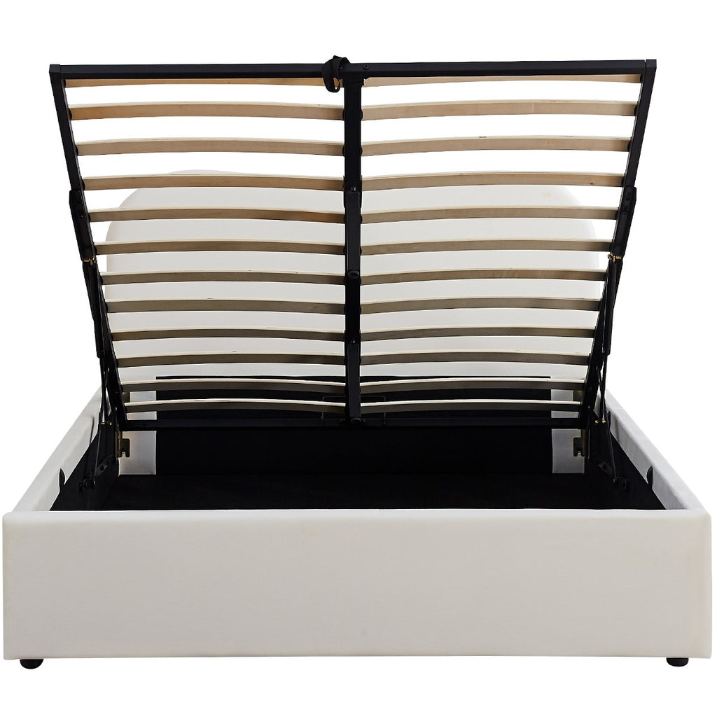Suzon - Lit Coffre Adulte avec Tête de Lit Matelassée en Velours - Beige