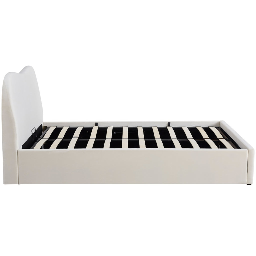 Suzon - Lit Coffre Adulte avec Tête de Lit Matelassée en Velours - Beige