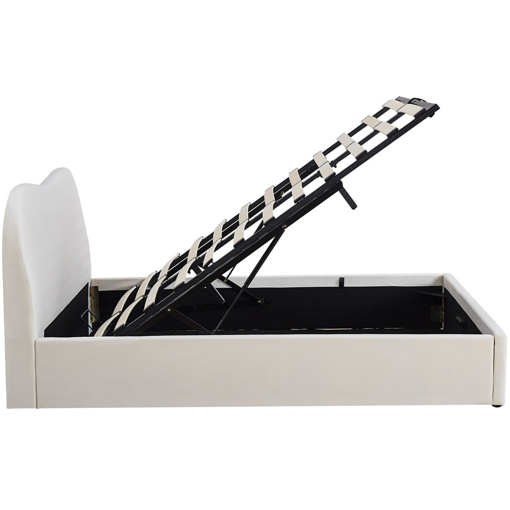 Suzon - Lit Coffre Adulte avec Tête de Lit Matelassée en Velours - Beige