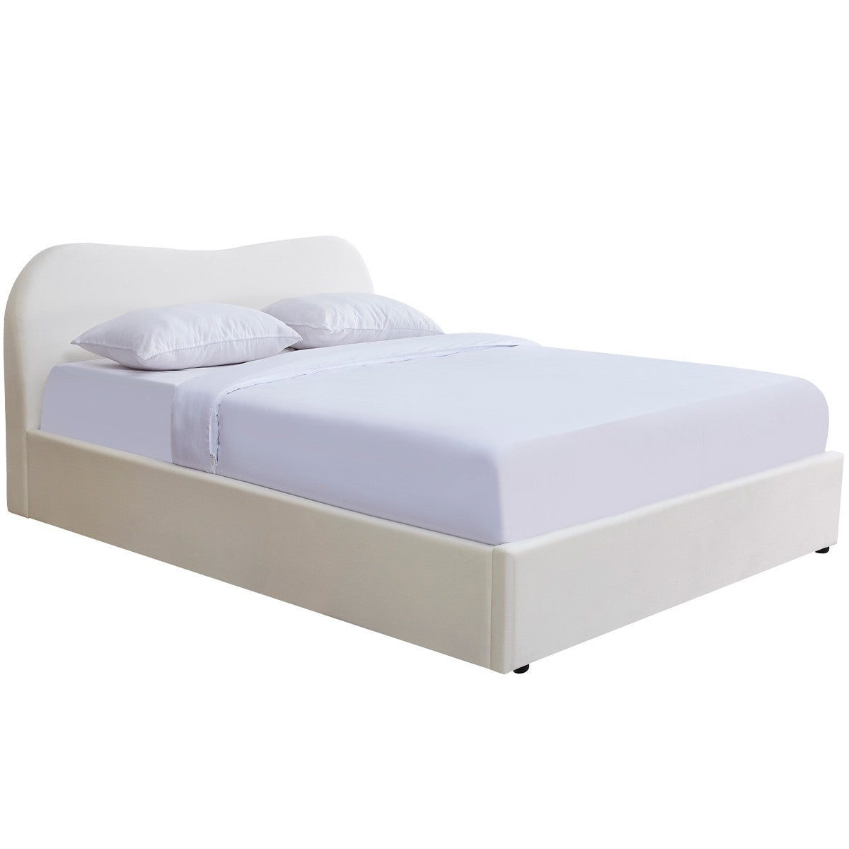Suzon - Lit Coffre Adulte avec Tête de Lit Matelassée en Velours - Beige