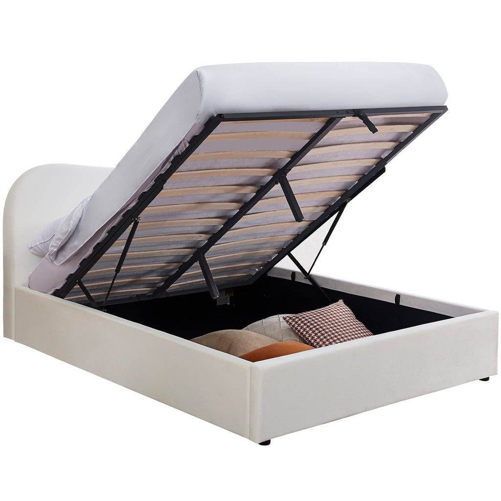 Suzon - Lit Coffre Adulte avec Tête de Lit Matelassée en Velours - Beige