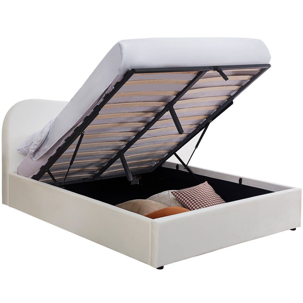 Suzon - Lit Coffre Adulte avec Tête de Lit Matelassée en Velours - Beige