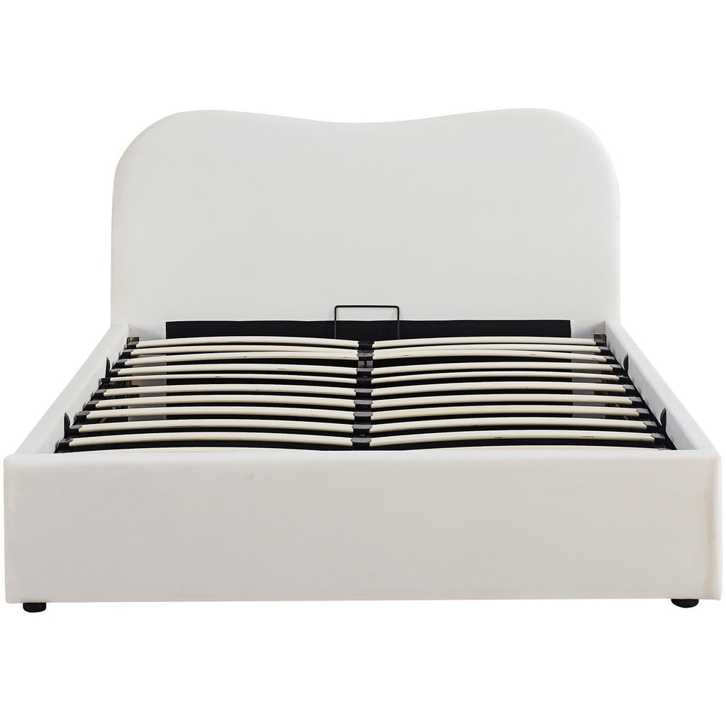 Suzon - Lit Coffre Adulte avec Tête de Lit Matelassée en Velours - Beige