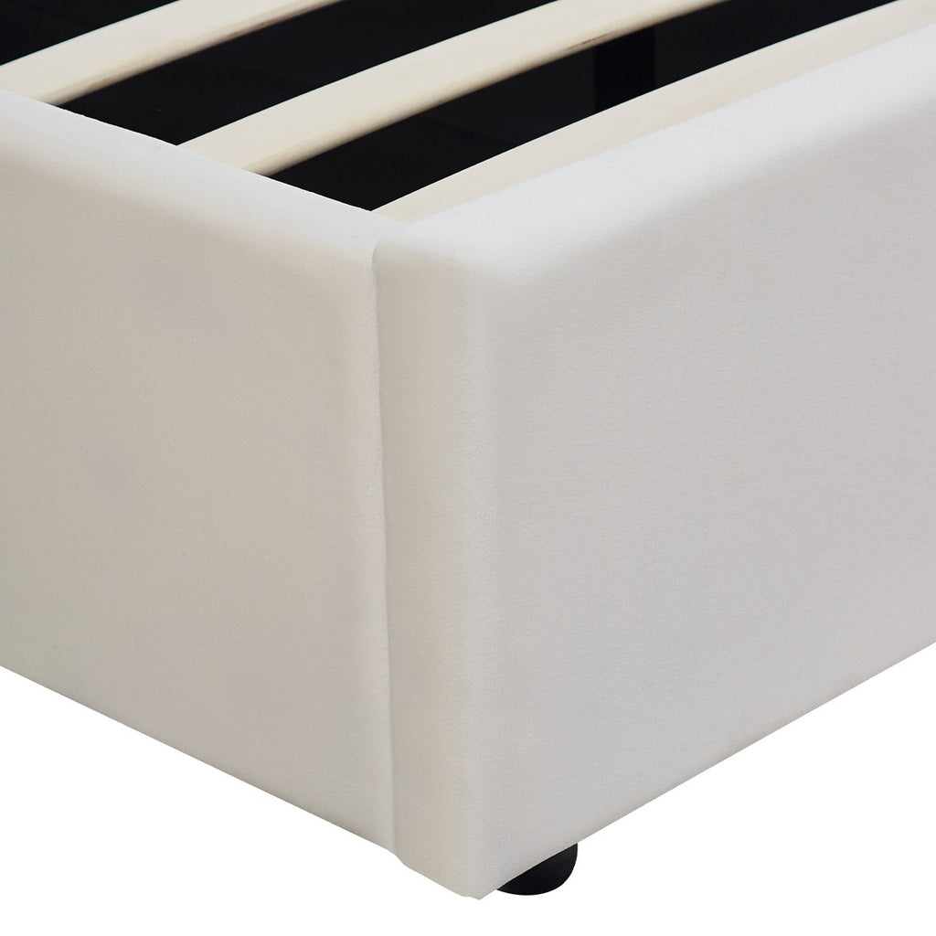 Suzon - Lit Coffre Adulte avec Tête de Lit Matelassée en Velours - Beige