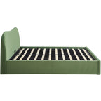 Suzon - Lit Coffre Adulte 160x200 cm avec Tête de Lit Matelassée en Velours - Vert Clair