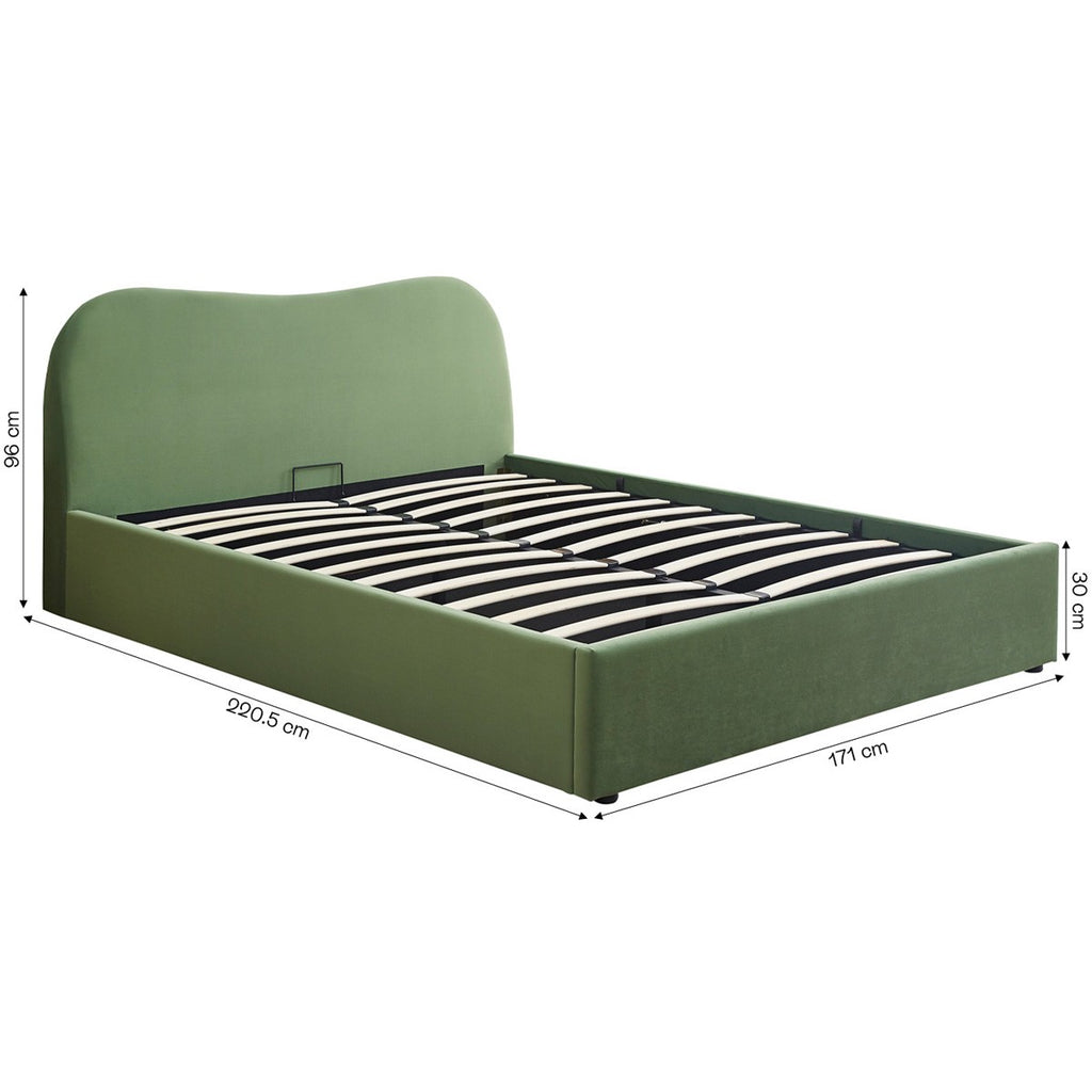 Suzon - Lit Coffre Adulte 160x200 cm avec Tête de Lit Matelassée en Velours - Vert Clair