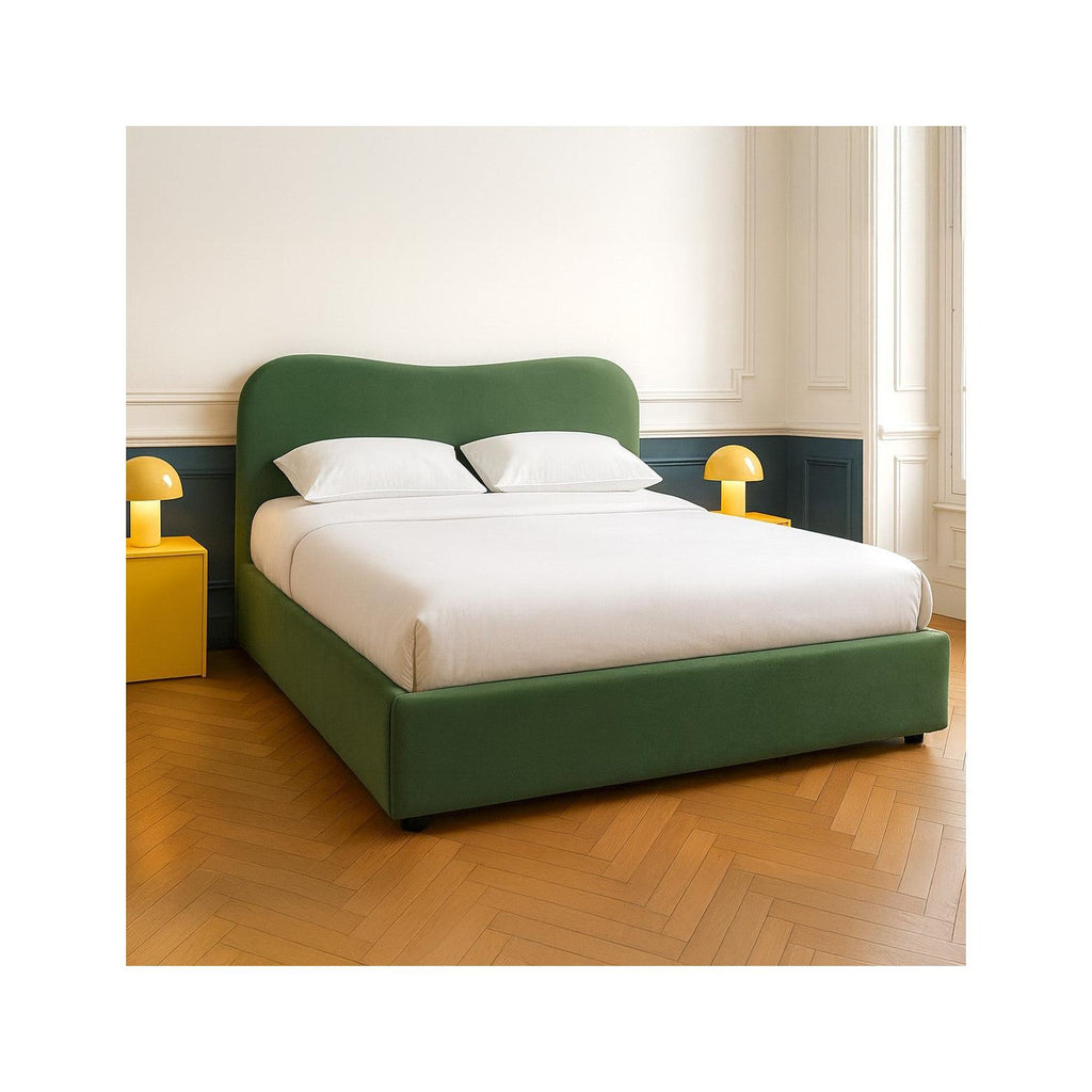 Suzon - Lit Coffre Adulte 160x200 cm avec Tête de Lit Matelassée en Velours - Vert Clair