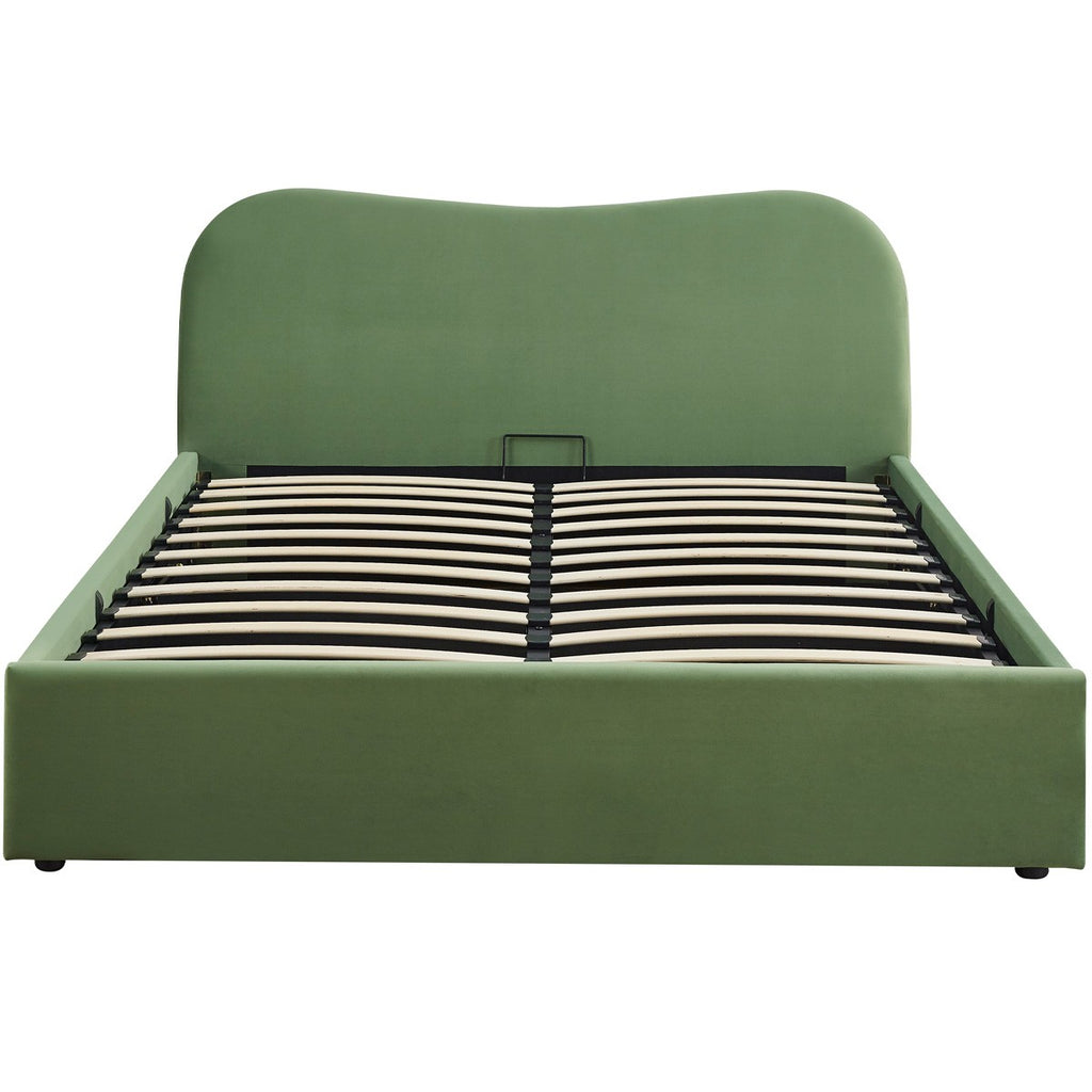 Suzon - Lit Coffre Adulte 160x200 cm avec Tête de Lit Matelassée en Velours - Vert Clair