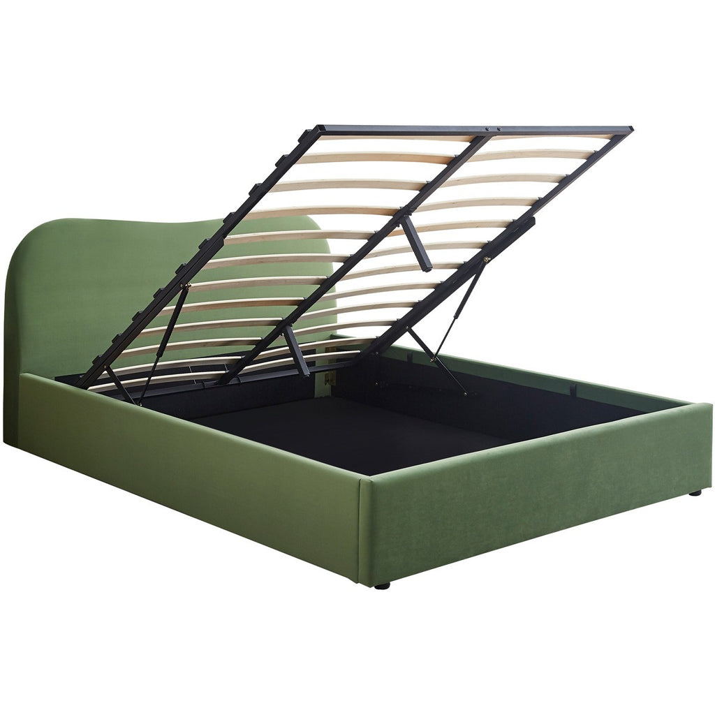 Suzon - Lit Coffre Adulte 160x200 cm avec Tête de Lit Matelassée en Velours - Vert Clair
