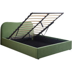 Suzon - Lit Coffre Adulte 160x200 cm avec Tête de Lit Matelassée en Velours - Vert Clair