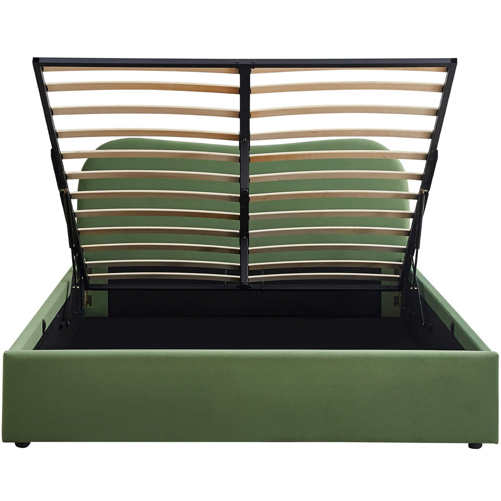 Suzon - Lit Coffre Adulte 160x200 cm avec Tête de Lit Matelassée en Velours - Vert Clair