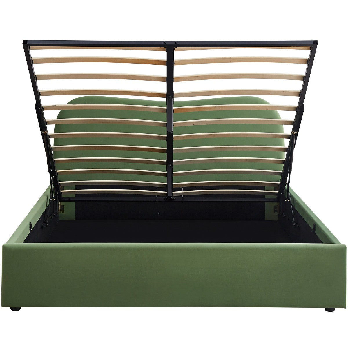 Suzon - Lit Coffre Adulte 160x200 cm avec Tête de Lit Matelassée en Velours - Vert Clair
