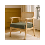 Tim - Fauteuil en Tissu Bouclé et Cannage Naturel - Vert