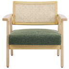 Tim - Fauteuil en Tissu Bouclé et Cannage Naturel - Vert