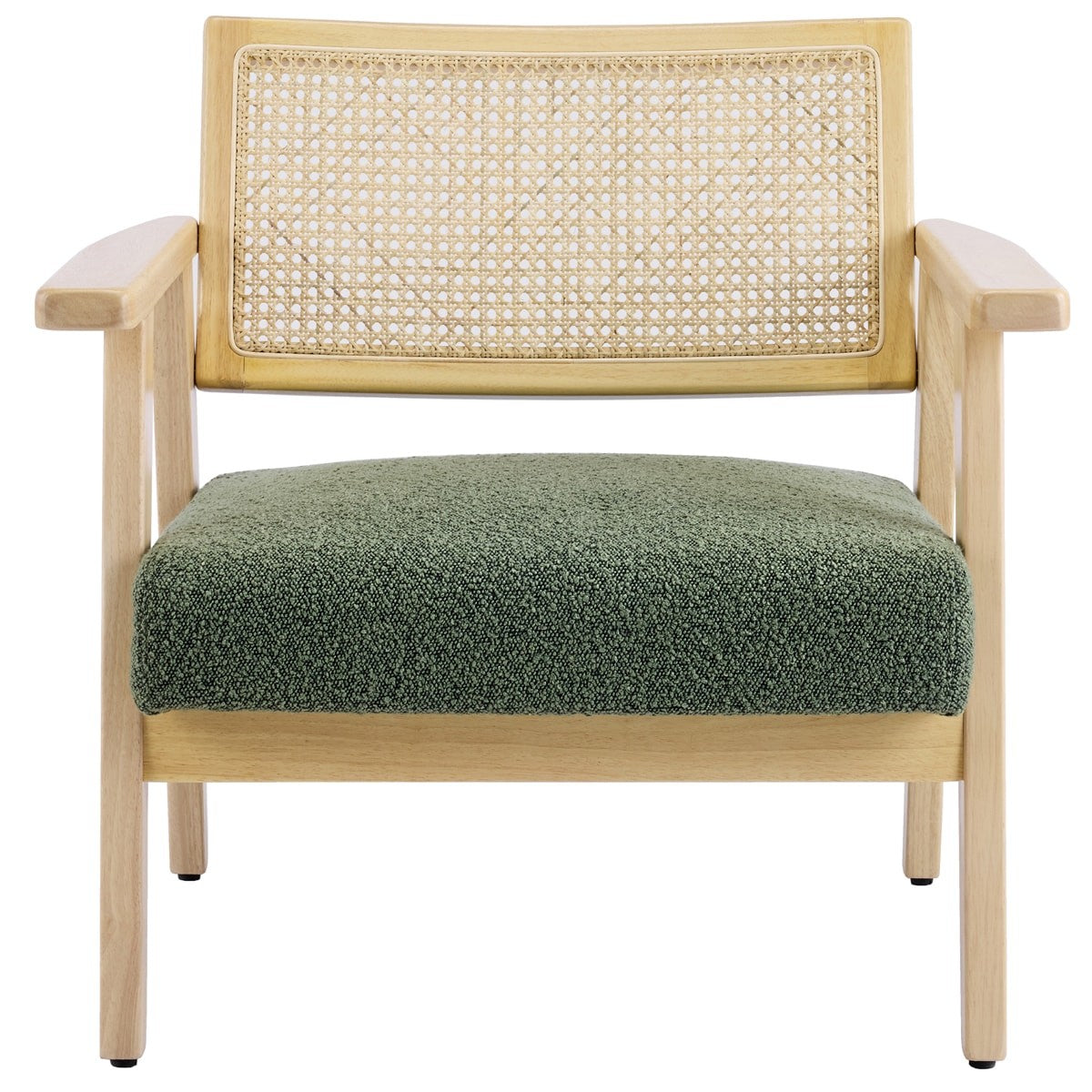 Tim - Fauteuil en Tissu Bouclé et Cannage Naturel - Vert