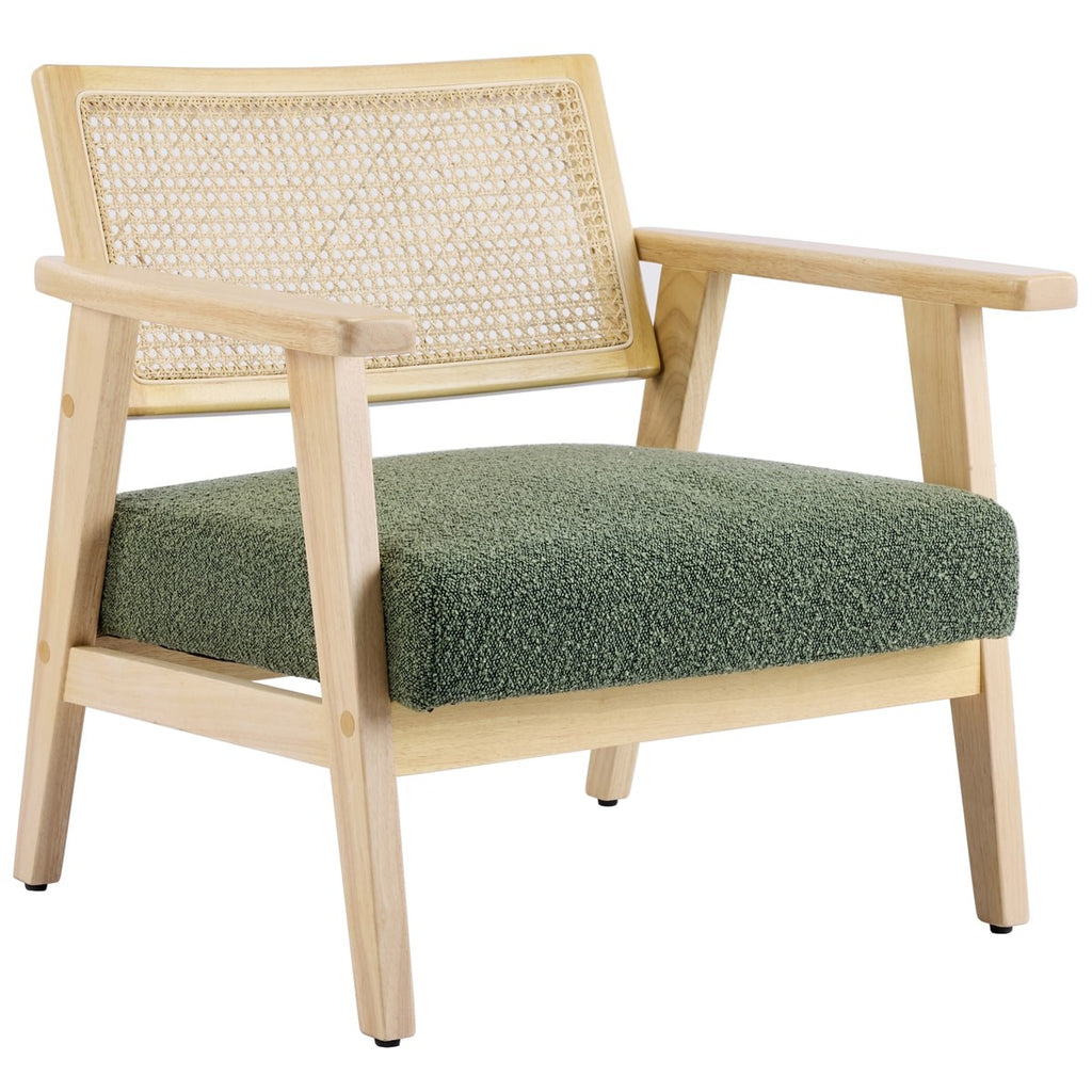 Tim - Fauteuil en Tissu Bouclé et Cannage Naturel - Vert