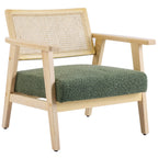 Tim - Fauteuil en Tissu Bouclé et Cannage Naturel - Vert